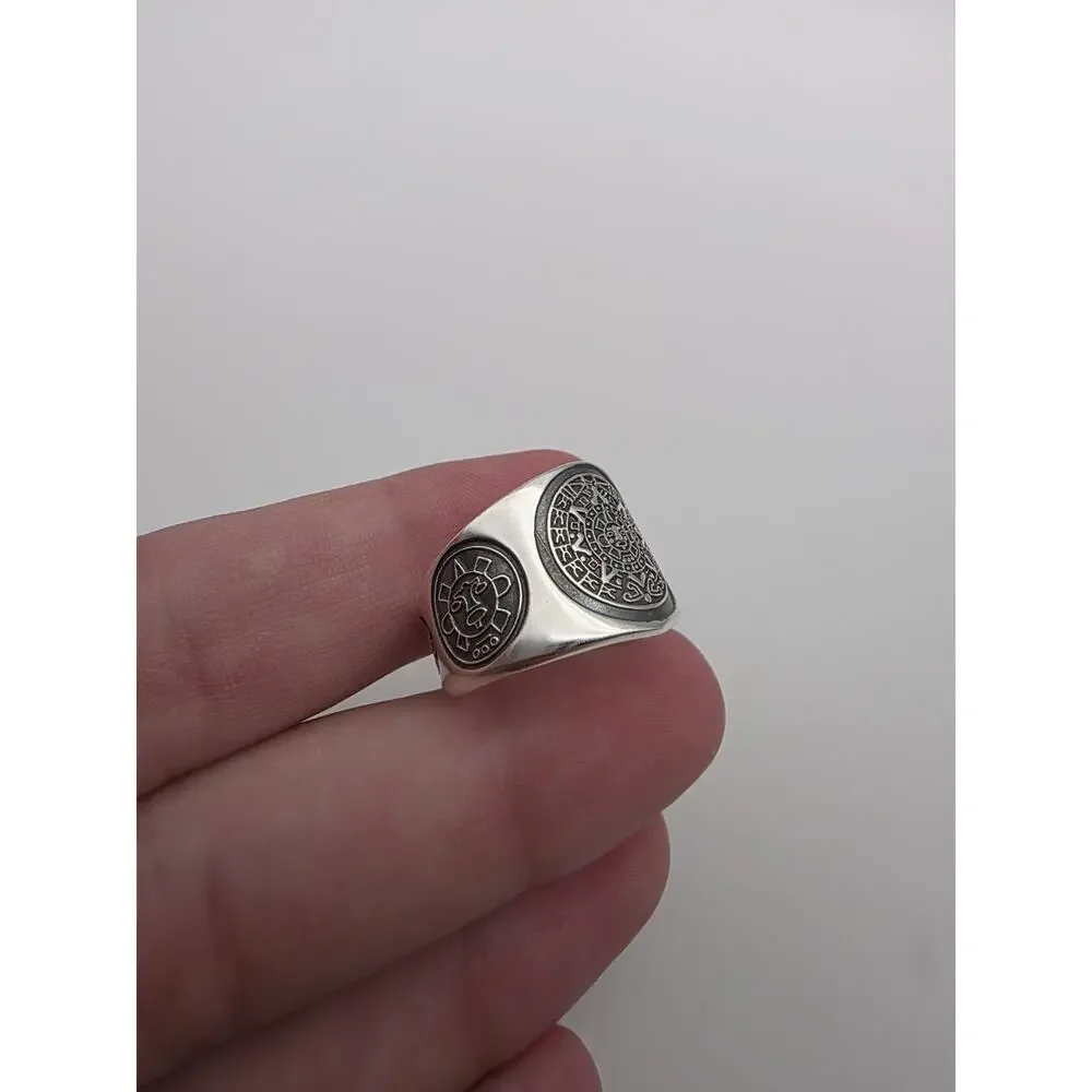 Sterling Silver 925 Aztec Mayan Calender Ring Size 11.5